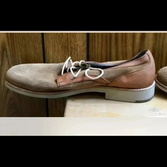 Men JOHNSTON & MURPHY Brown Sheepskin Perforated Lace Oxford Shoes Sz 10 main image 2